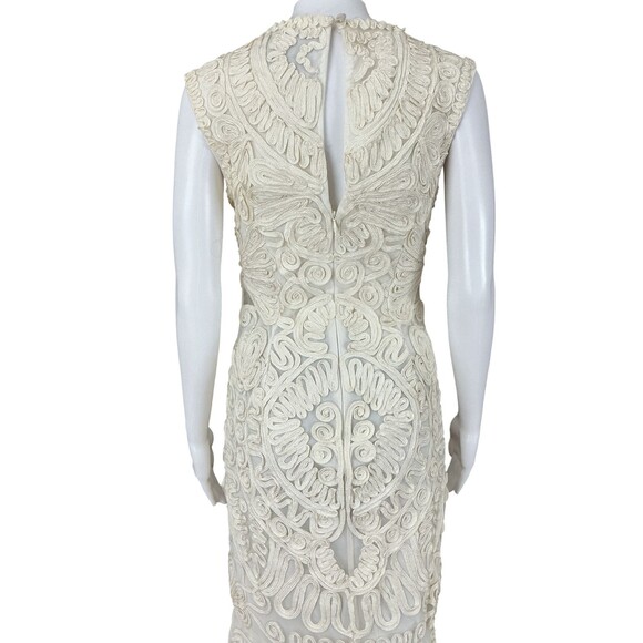 JS Collection Soutache Embroidered Dress Size 2 Cream Sleeveless Midi Event Glam - Picture 6 of 14